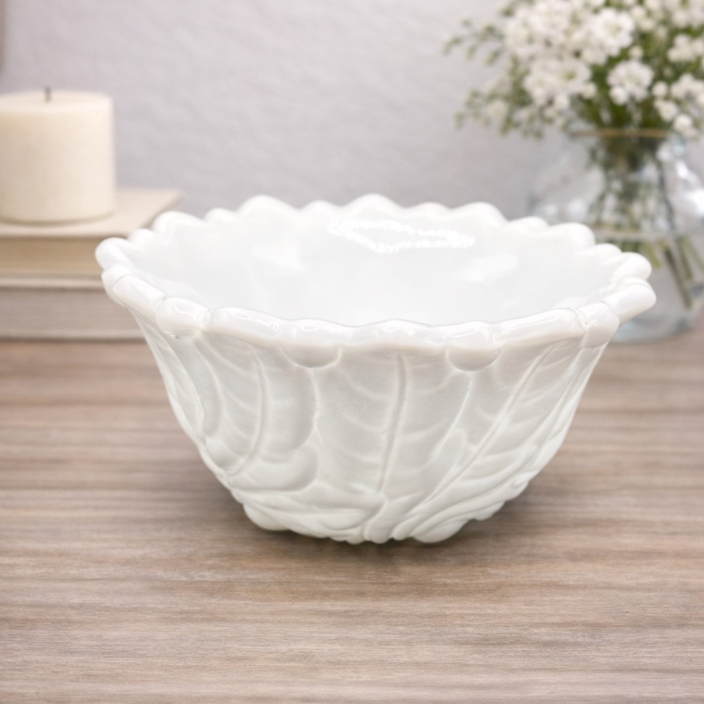 Indiana Glass White Ceramic Leaf Bowl